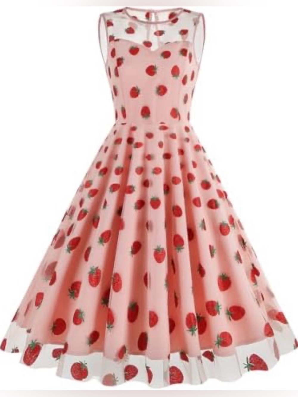 Pink, Red & Green Strawberry Fit & Flare Midi Dress Size Small NWOT